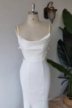 Simple Spaghetti Straps Satin Mermaid Ivory Wedding Dress Bridal Gown