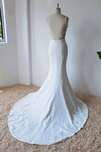 Simple Spaghetti Straps Satin Mermaid Ivory Wedding Dress Bridal Gown