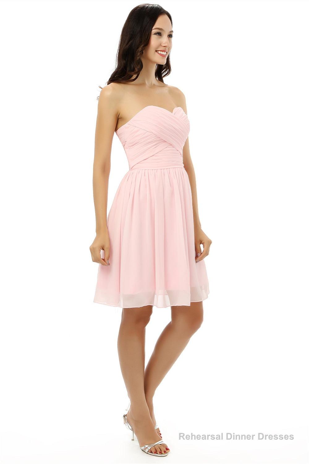 Simple Strapless Chiffon Sweetheart Short Pink Homecoming Dresses