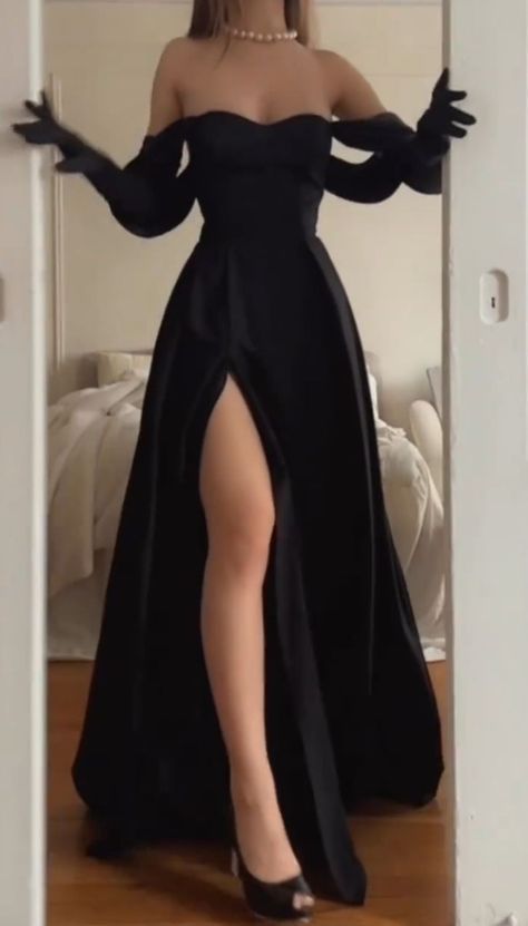 Simple Strapless Wedding Guest Dress Black Slit Classy Prom Dress Birthday Outfits Secondary image