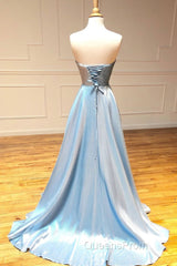 Simple sweetheart blue long Evening Prom Dress blue long evening Dress