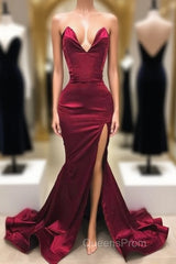 Simple Sweetheart Burgundy Evening Dress, Burgundy Evening Prom Dress