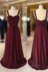 Simple Sweetheart Burgundy Long Evening Prom Dress, Burgundy Evening Dress