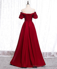 Simple Sweetheart Burgundy Satin Long Prom Dress, Burgundy Formal Graduation Dress