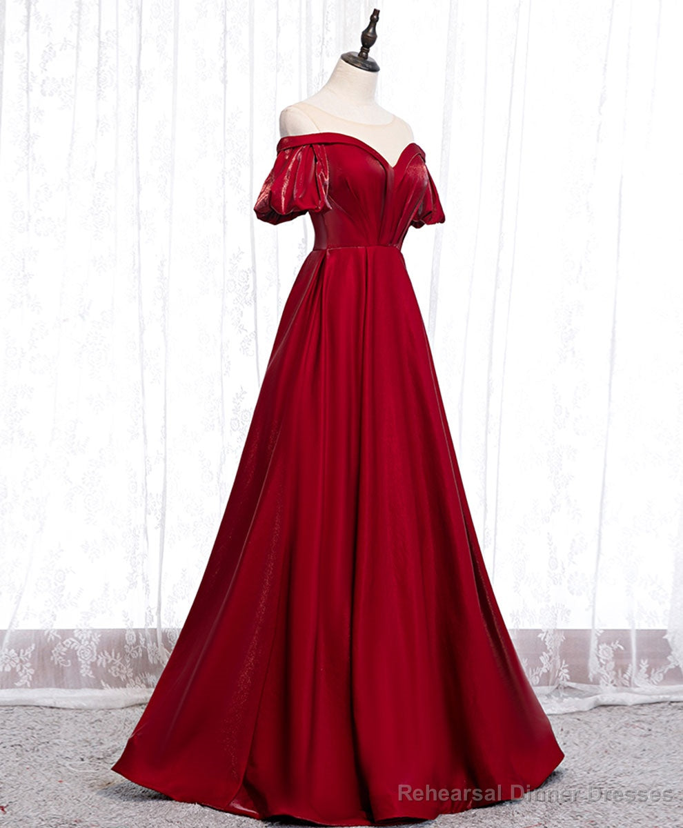 Simple Sweetheart Burgundy Satin Long Prom Dress, Burgundy Formal Graduation Dress Main image