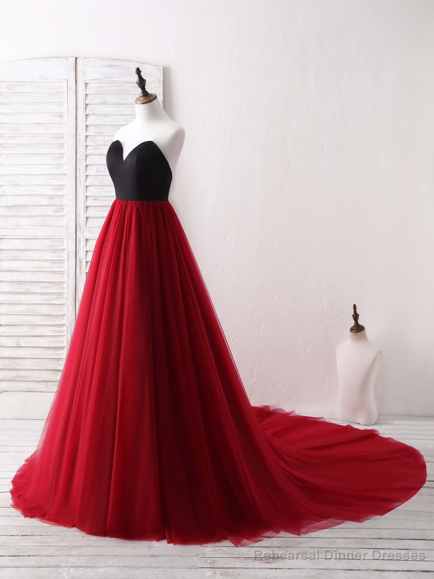 Simple Sweetheart Burgundy Tulle Long Prom Dress, Evening Dress Main image