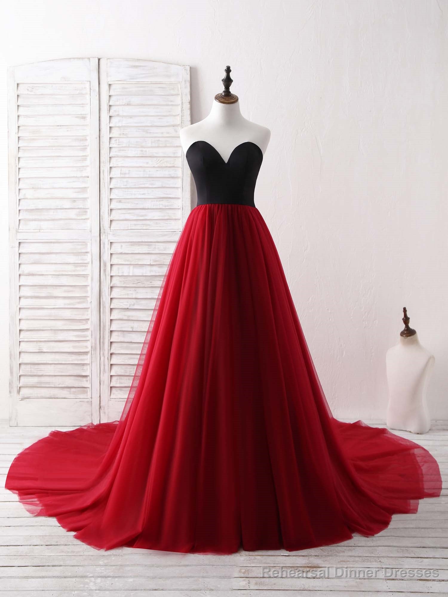 Simple Sweetheart Burgundy Tulle Long Prom Dress, Evening Dress Secondary image