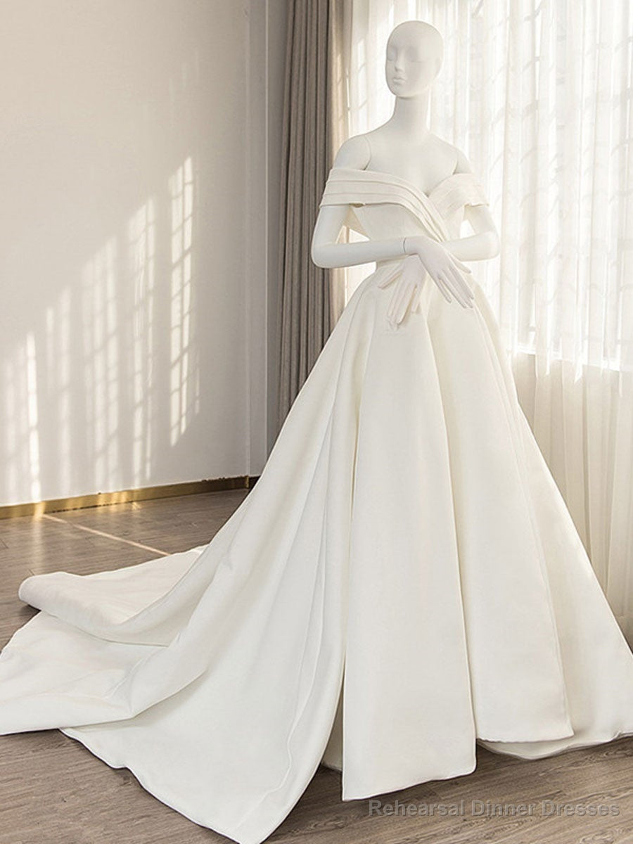 Simple sweetheart neck off shoulder long prom dress, white evening dress Main image