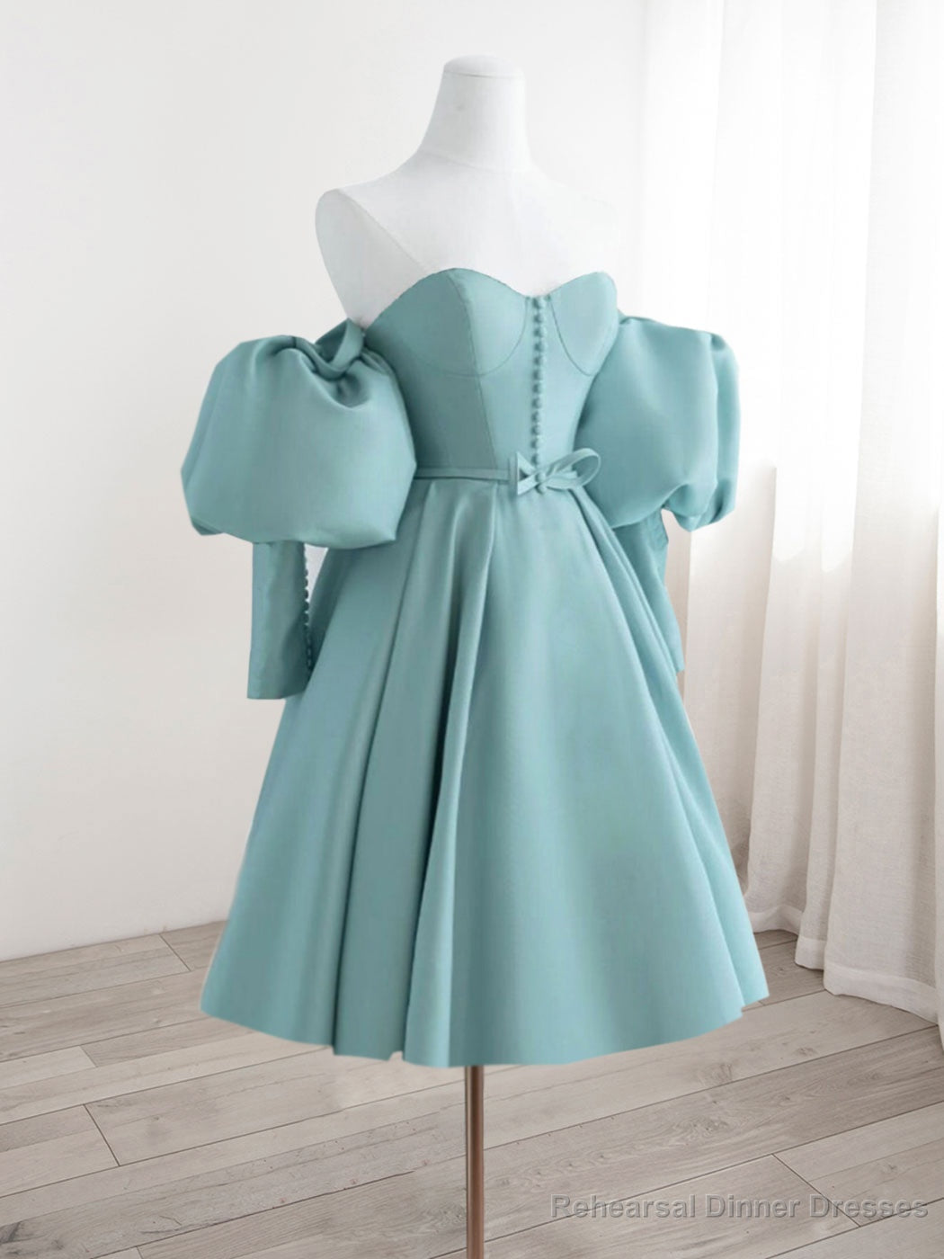 Simple Sweetheart Neck Satin Blue Short Prom Dress, Cute Homecoming Dress Main image