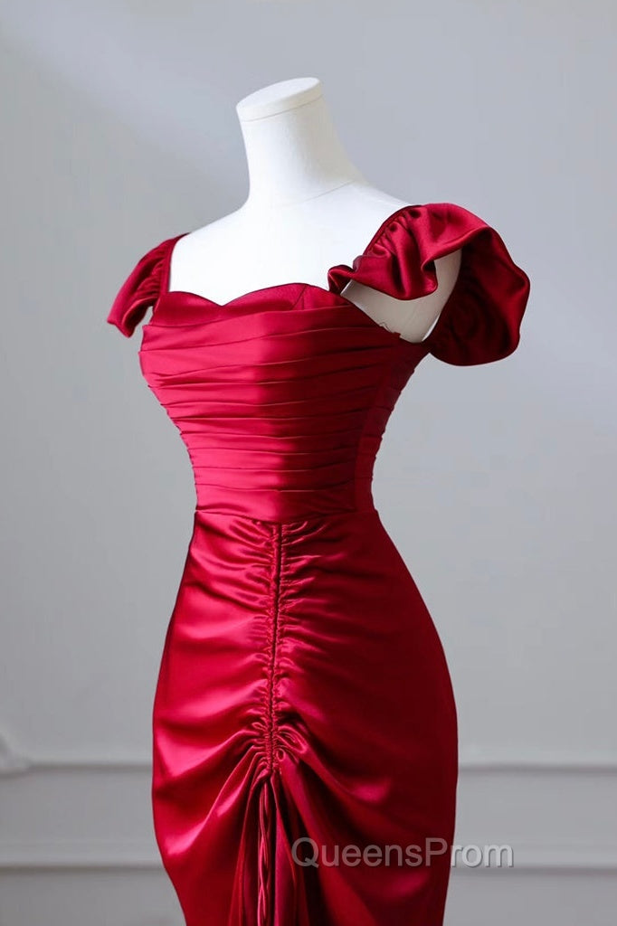 Simple Sweetheart Neck Satin Burgundy Long Evening Prom Dress, Burgundy Long Formal Dress Secondary image