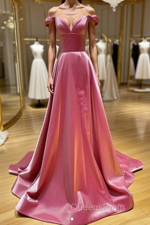 Simple sweetheart off shoulder satin long Evening Prom Dress Main image