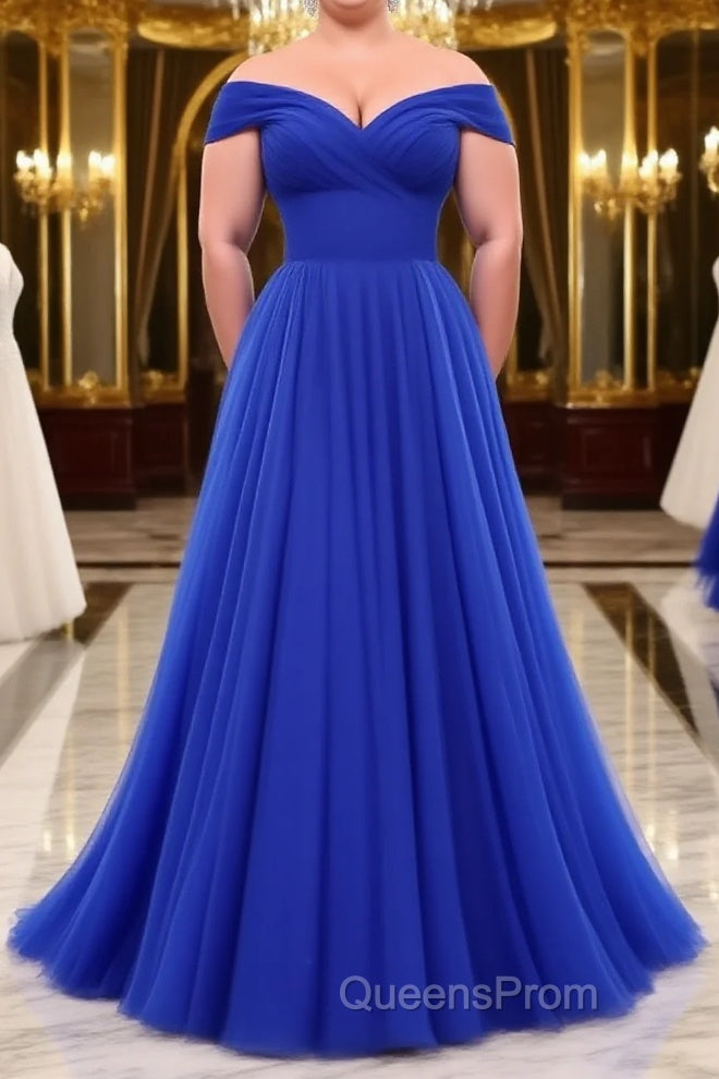 Simple sweetheart tulle blue long Evening Prom Dress, blue evening Dress
