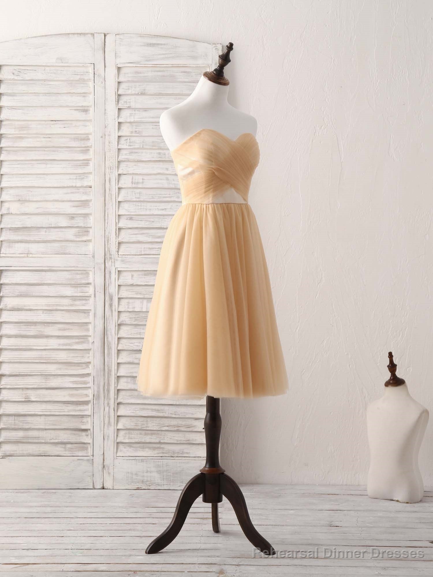 Simple Tulle Champagne Short Prom Dress Tulle Bridesmaid Dress Secondary image