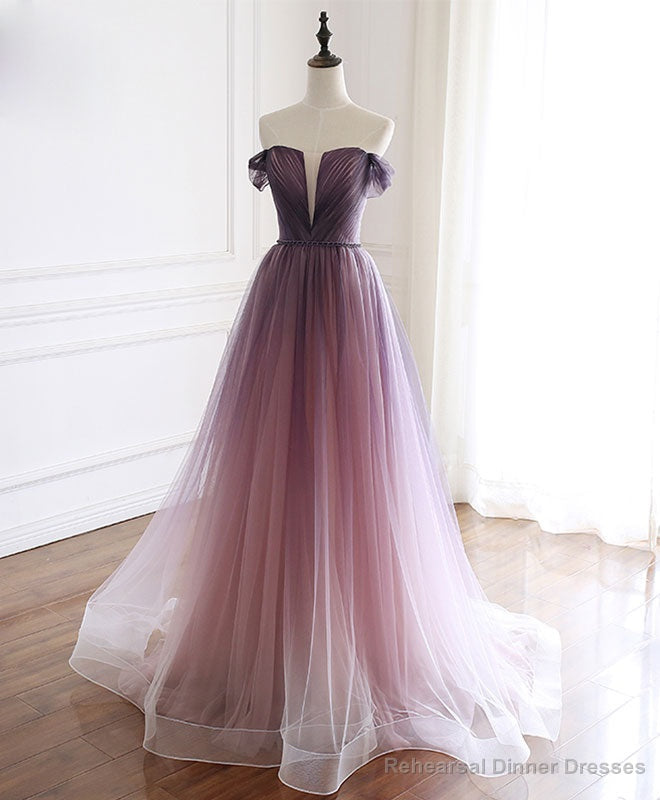 Simple Tulle Off Shoulder Long Prom Dress, Tulle Formal Dress Main image