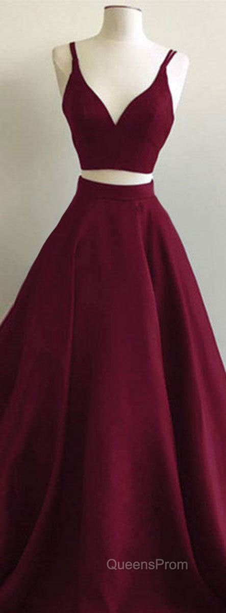 Simple Two Pieces Burgundy Long Evening Prom Dress, Burgundy Evening Dress Secondary image
