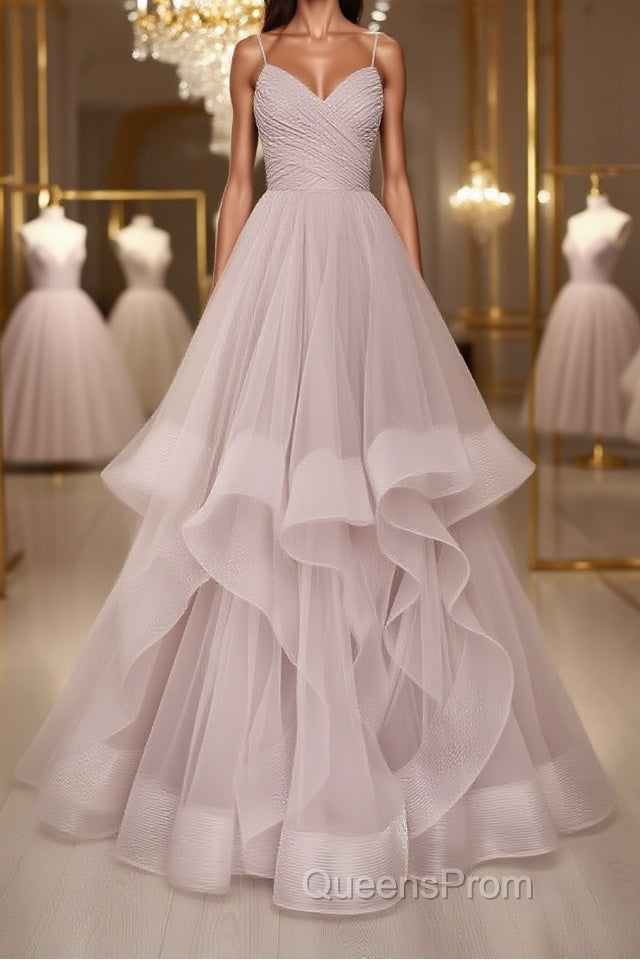Simple v neck A-line tulle long Evening Prom Dress sweet 16 Dress