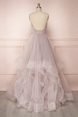 Simple v neck A-line tulle long Evening Prom Dress sweet 16 Dress