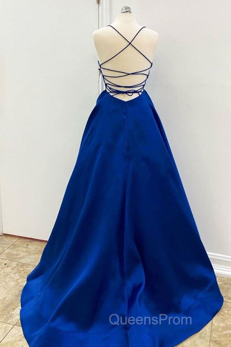 Simple V Neck Backless Royal Blue Satin Long Evening Prom Dress, Royal Blue Backless Formal Dress, Royal Blue Evening Dress, Ball Gown Secondary image