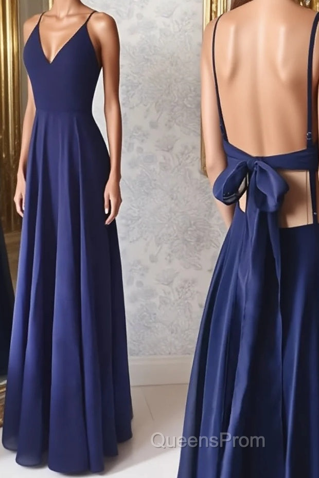 Simple v neck blue long Evening Prom Dress, blue evening Dress Main image