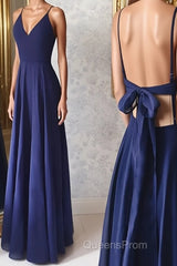 Simple v neck blue long Evening Prom Dress, blue evening Dress