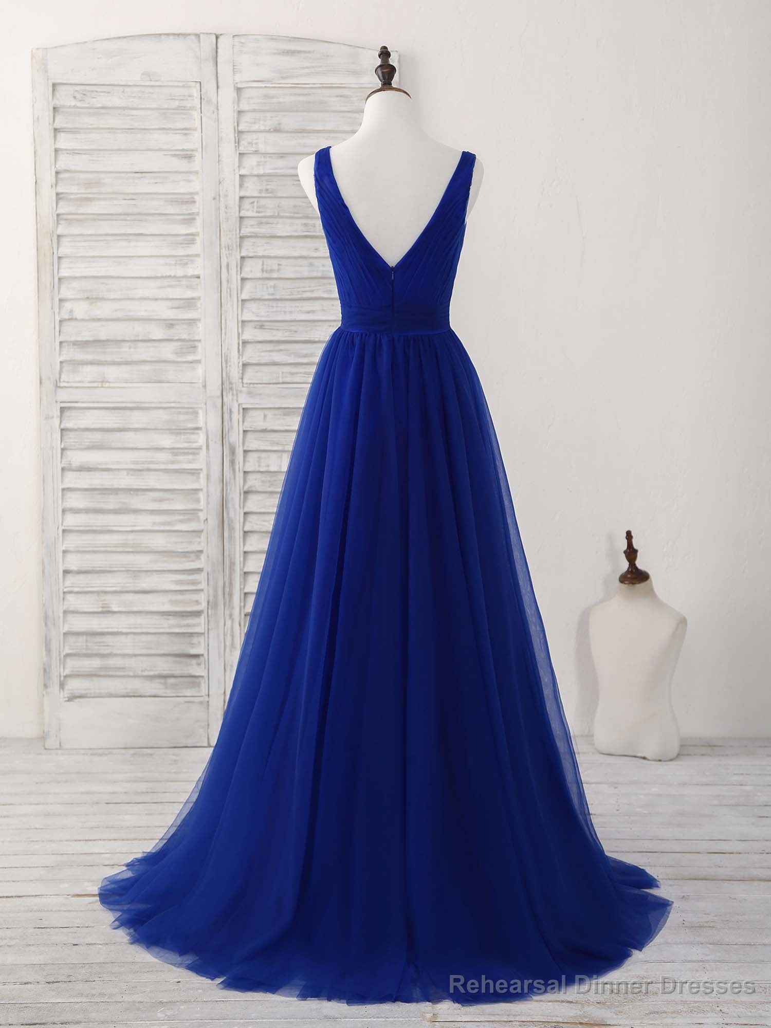 Simple V Neck Burgundy Tulle Long Prom Dress Burgundy Evening Dress