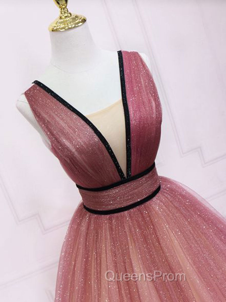 Simple V Neck Burgundy Tulle Long Evening Prom Dress, Tulle Evening Dress Secondary image