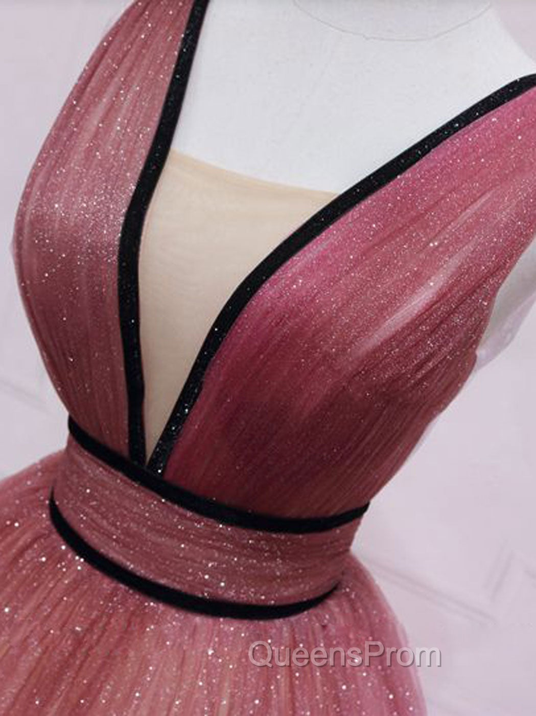 Simple V Neck Burgundy Tulle Long Evening Prom Dress, Tulle Evening Dress