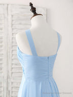 Simple V Neck Chiffon Blue Long Prom Dress Blue Bridesmaid Dress