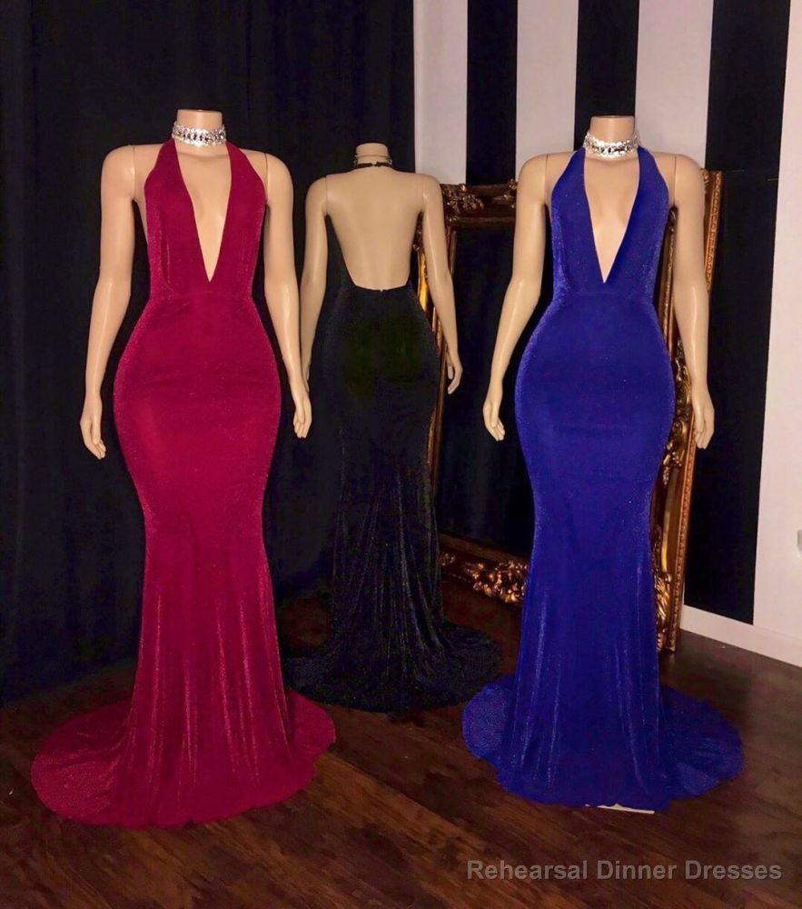 Simple V-neck Halter Brush Train Mermaid Evening Dresses Secondary image