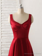 Simple V Neck High Low Prom Dress Burgundy Evening Dress
