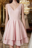 Simple v neck pink short Evening Prom Dress, cute pink homecoming Dress