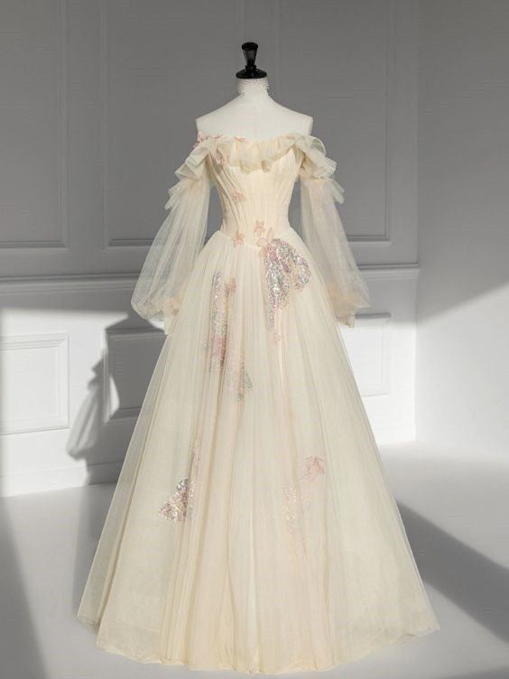 Champagne Off-The-Shoulder Gown Dress Long Sleeve Classy Prom Dress Classy Evening Dress Main image