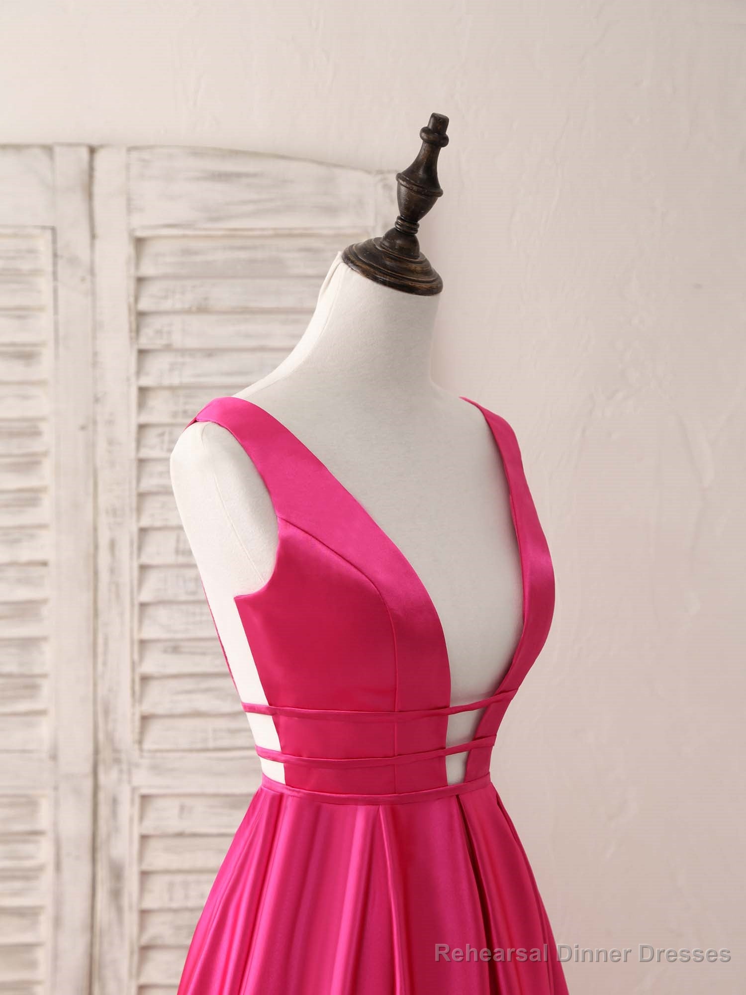 Simple V Neck Satin Long Prom Dress Backless Evening Dress