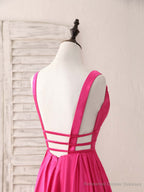 Simple V Neck Satin Long Prom Dress Backless Evening Dress