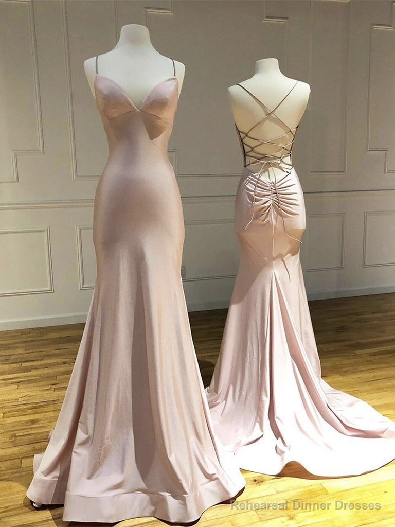Simple V Neck Satin Pink Long Prom Dress, Pink Satin Long Formal Dress Main image