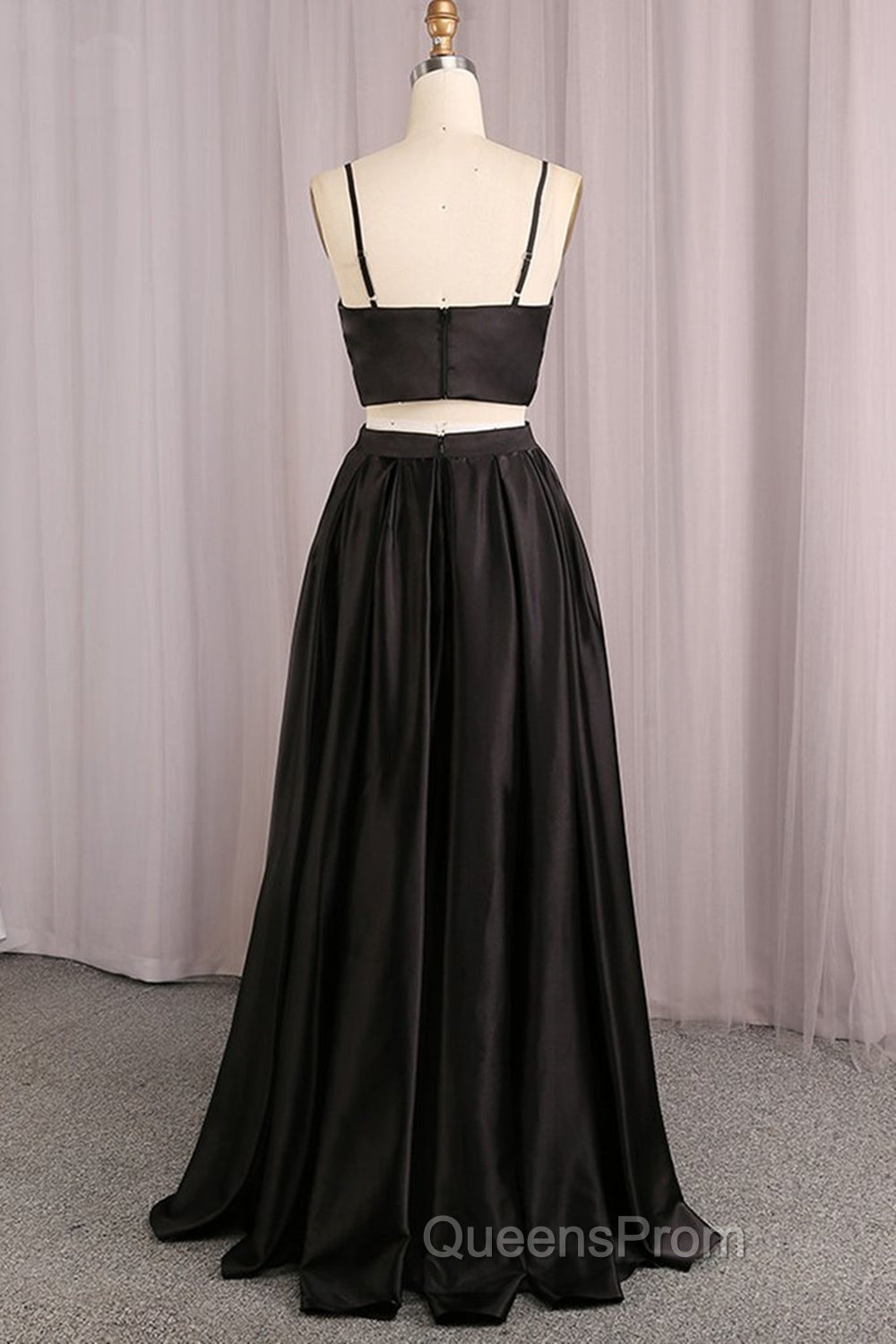 Simple V Neck Two Pieces Black Evening Prom Dress, 2 Pieces Black Long Formal Dress, Black Evening Dress Secondary image