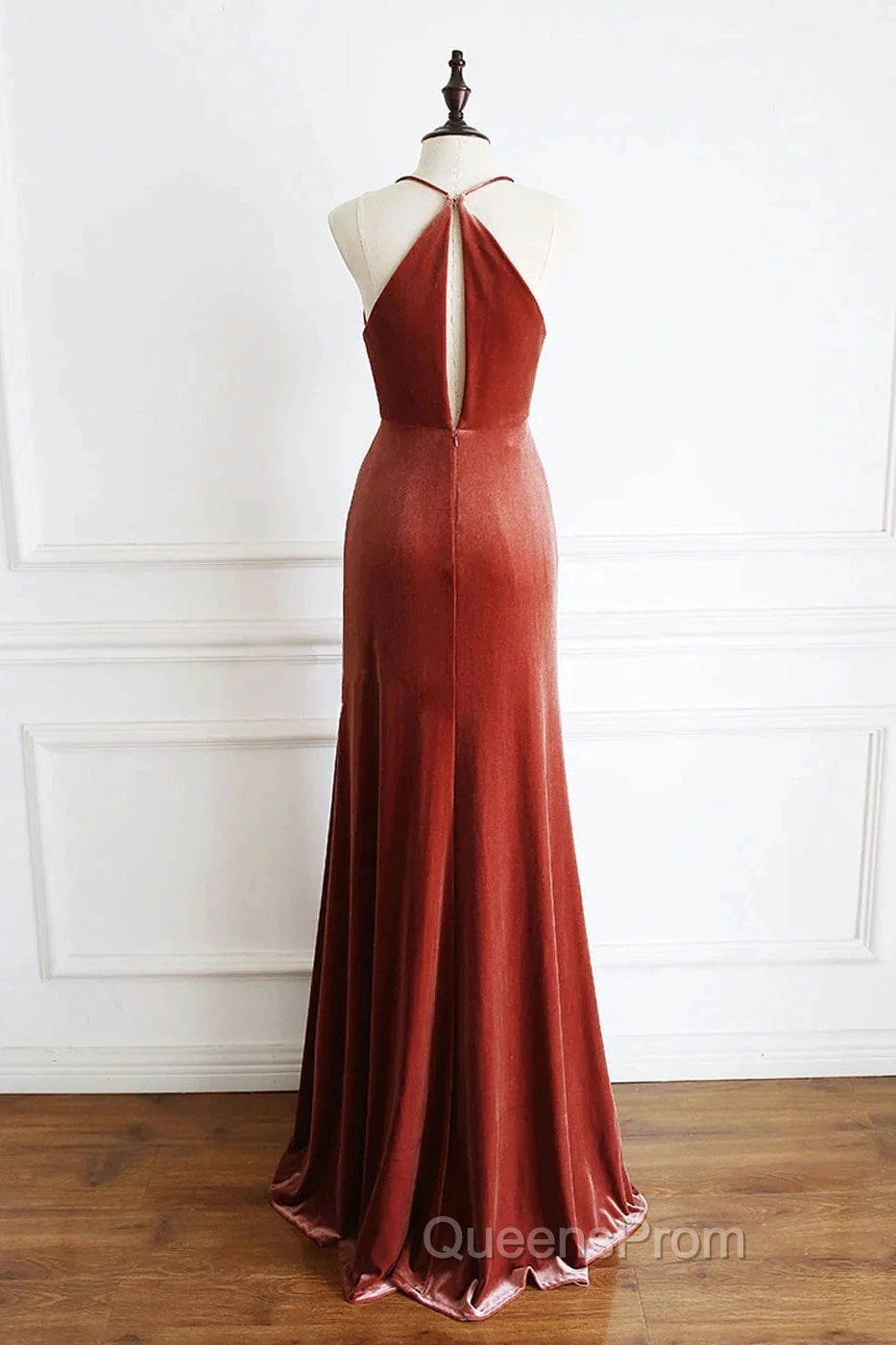 Simple V Neck Velvet Formal Dress Mermaid Long Wedding Guest Dress Secondary image
