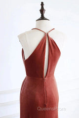 Simple V Neck Velvet Formal Dress Mermaid Long Wedding Guest Dress