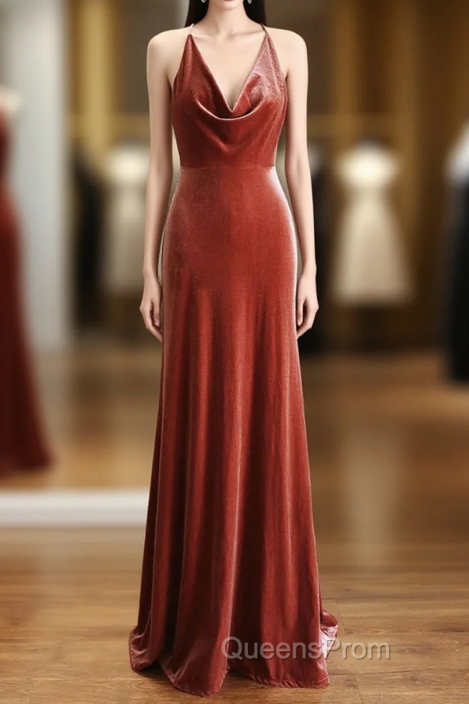 Simple V Neck Velvet Formal Dress Mermaid Long Wedding Guest Dress Main image