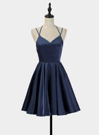 Simple V-Neckline Short Straps Halter Homecoming Dress,Teen Dress, Summer Dress