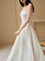 Simple A Line Round Neck Light Apricot Lace Chiffon Party Dress Outfits