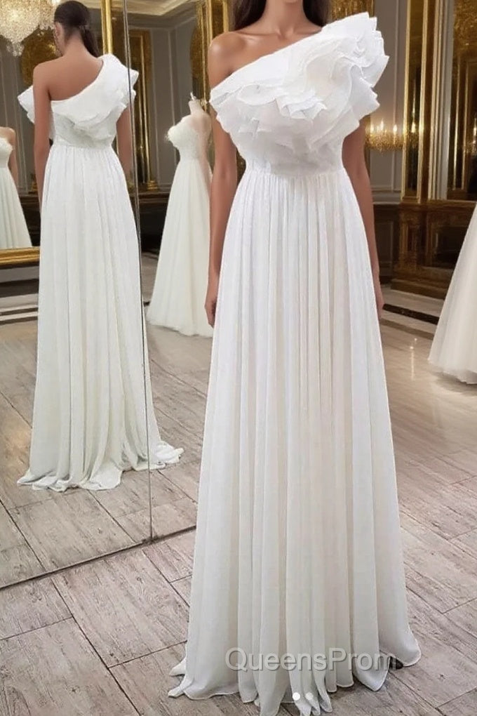 Simple white chiffon long Evening Prom Dress, white evening Dress Main image