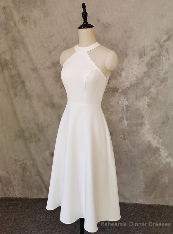 Simple White Halter Short Wedding Dress Main image