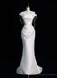 Simple White Mermaid Satin Off the Shoulder Pleats Wedding Dress