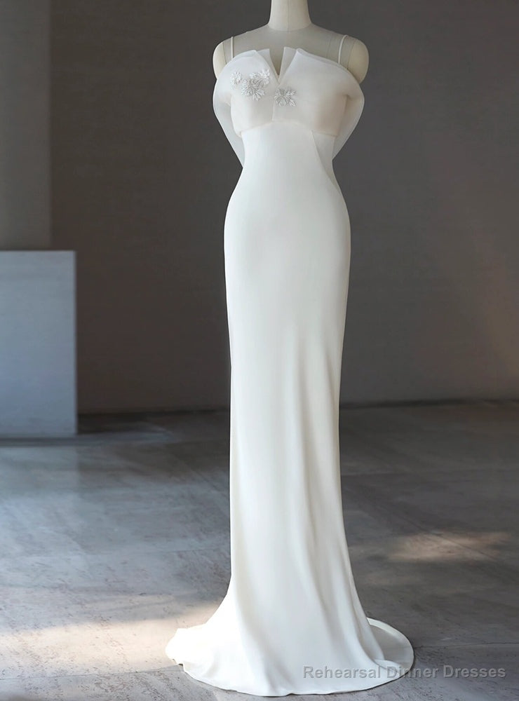 Simple White Mermaid Spaghetti Straps Wedding Dress Main image