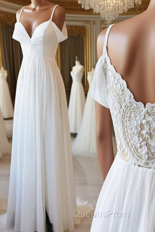 Simple white off shoulder chiffon lace long Evening Prom Dress evening Dress Main image