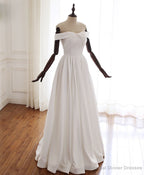 Simple White Off Shoulder Long Prom Dress White Evening Dress