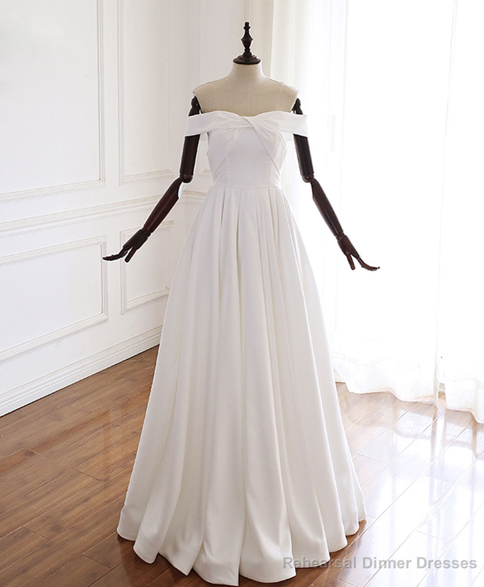 Simple White Off Shoulder Long Prom Dress White Evening Dress Secondary image