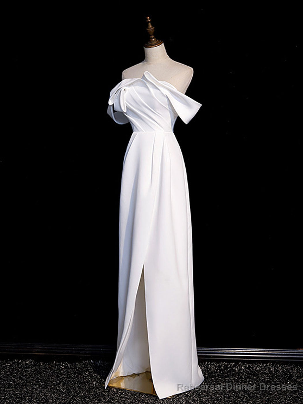 Simple White Off Shoulder Satin Long Prom Dress, White Long Formal Dress Secondary image