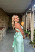 Simple Yellow A-Line Long Classy Prom Dress For Party&Guest-V Neck Satin Beautiful Backless Classy Evening Dress